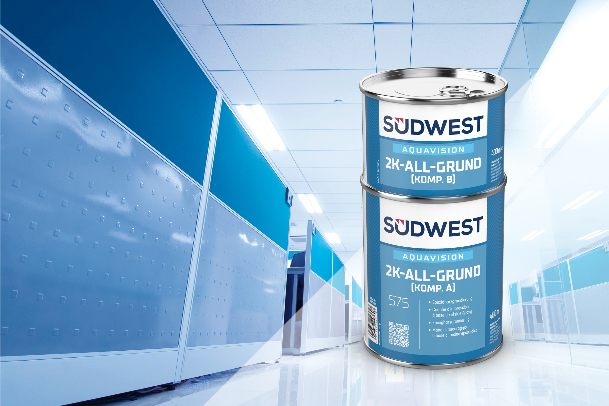 Industrial room with bright light and container image SÜDWEST AquaVision 2K-All-Ground