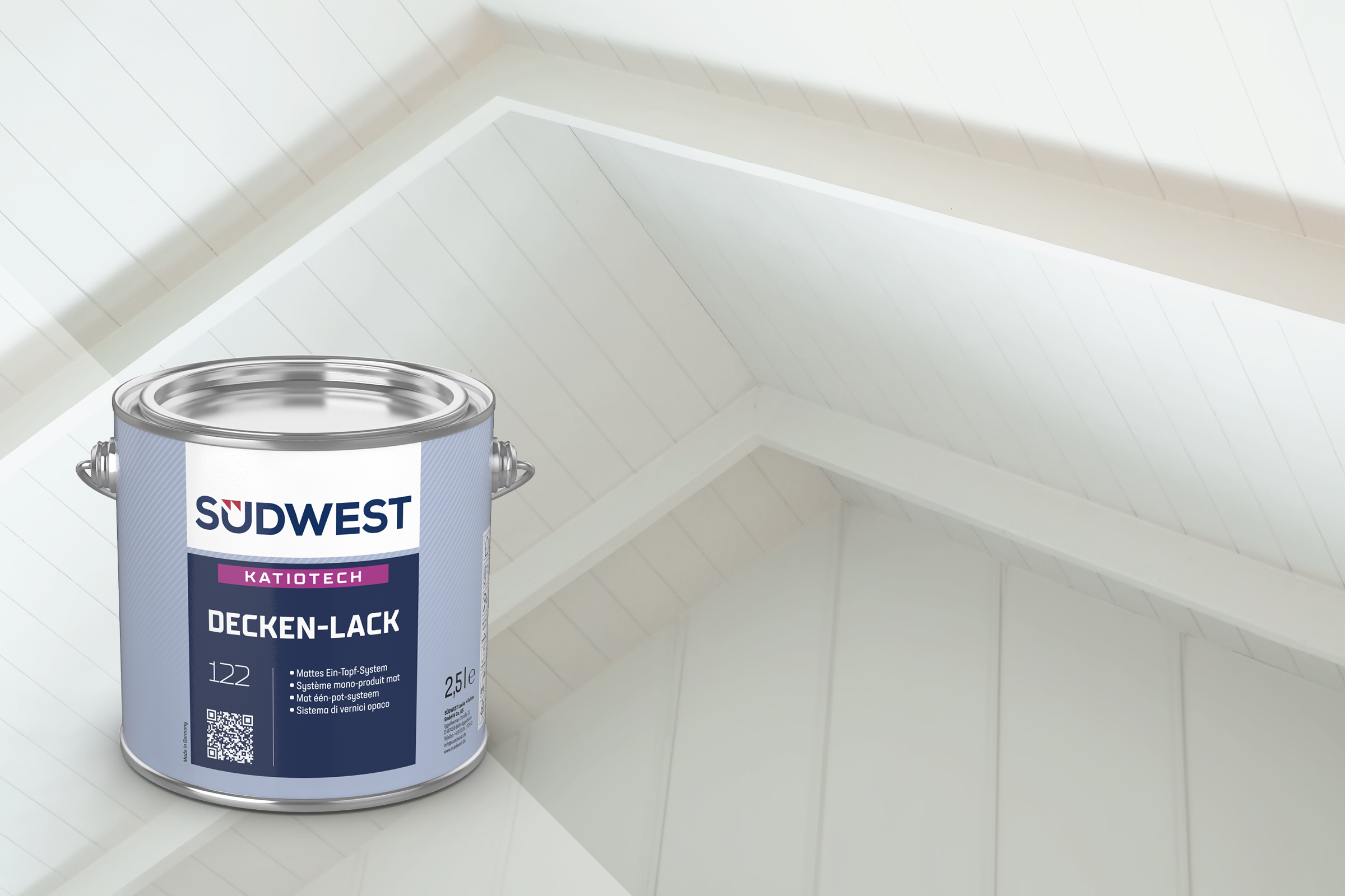 White wooden ceiling in an attic and container illustration Katiotech Decken-Lack