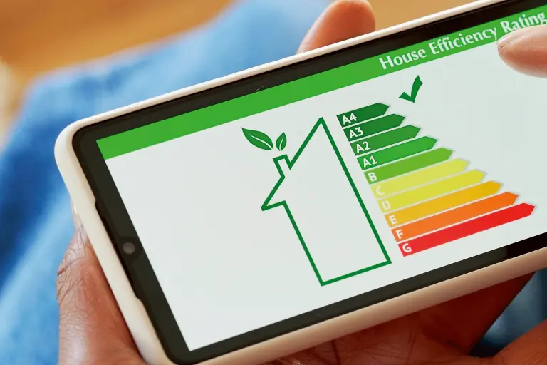 Tablet displaying energy efficiency classes