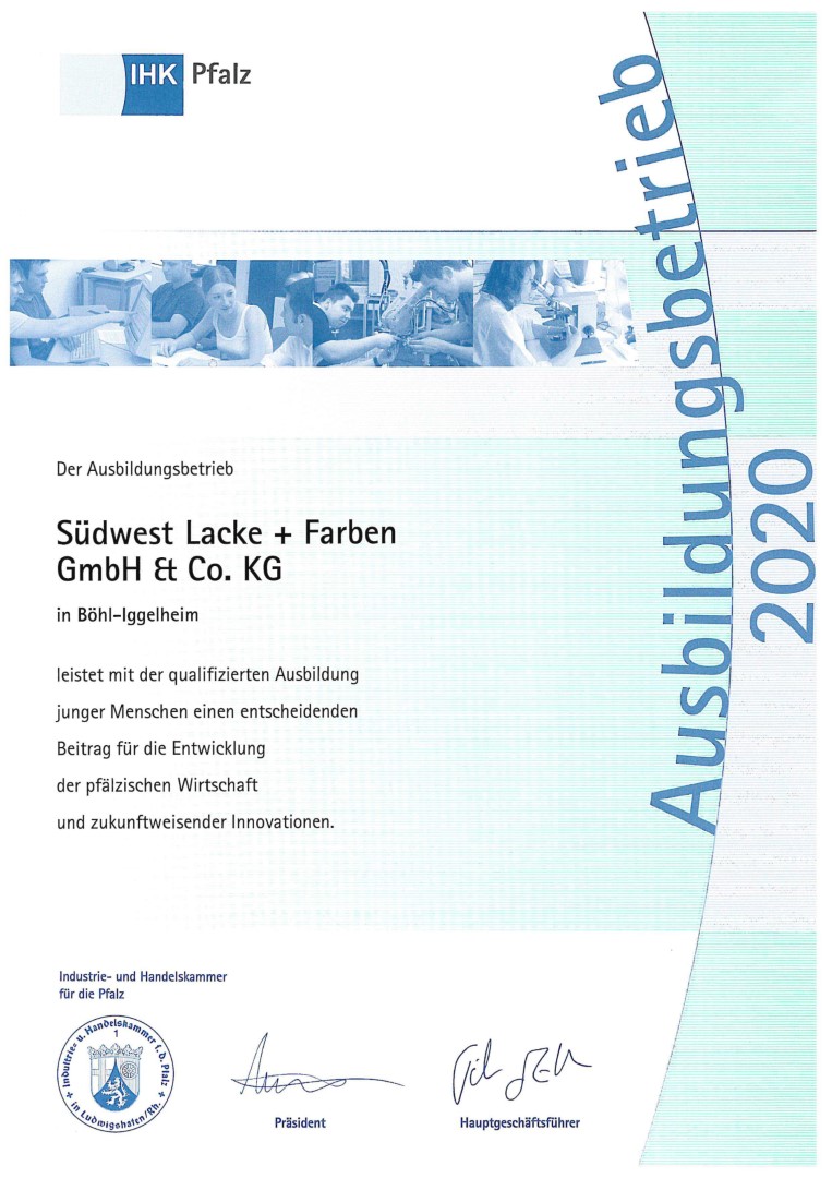 IHK training company certificate for 2020